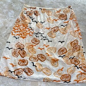 Vanity Fair Cream and Orange Patterned Nylon Chemise slip skirt size L GUC